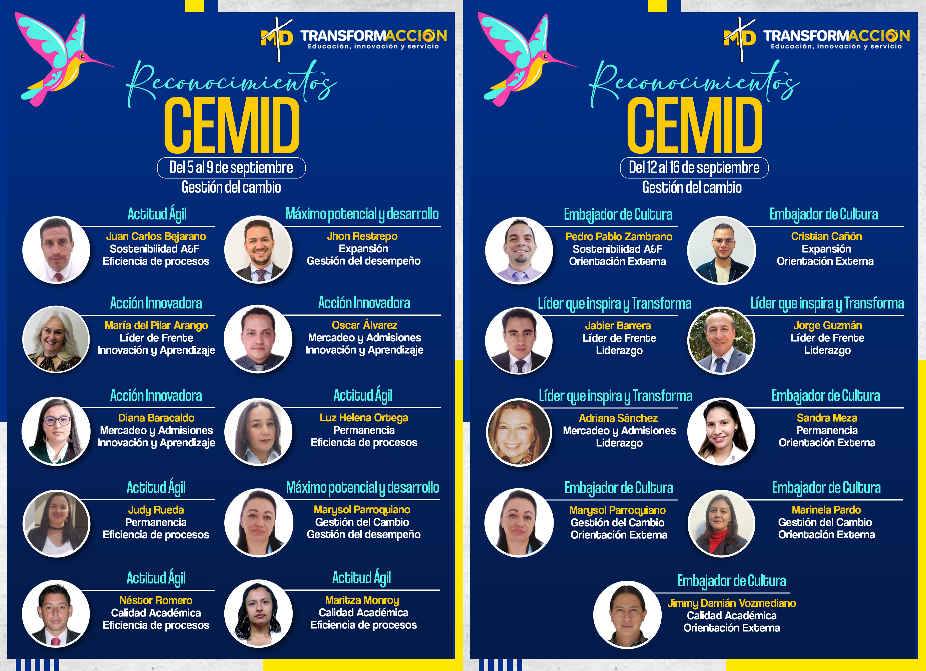 Reconocimientos del 5 al 16 de septiembre
